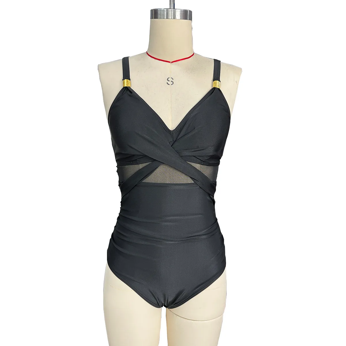 25 New  Foreign Trade  Deep V Mesh Stitching Backless Sexy One-piece Bikini Swimsuit Women display picture 16