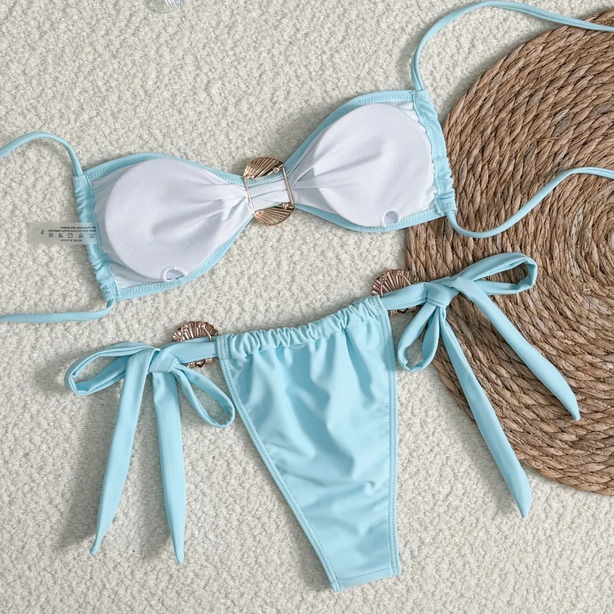 New   Bikini Sexy Metal Shell High Waist Lace-up Foreign Trade Swimsuit Women's  Swimsuit display picture 3