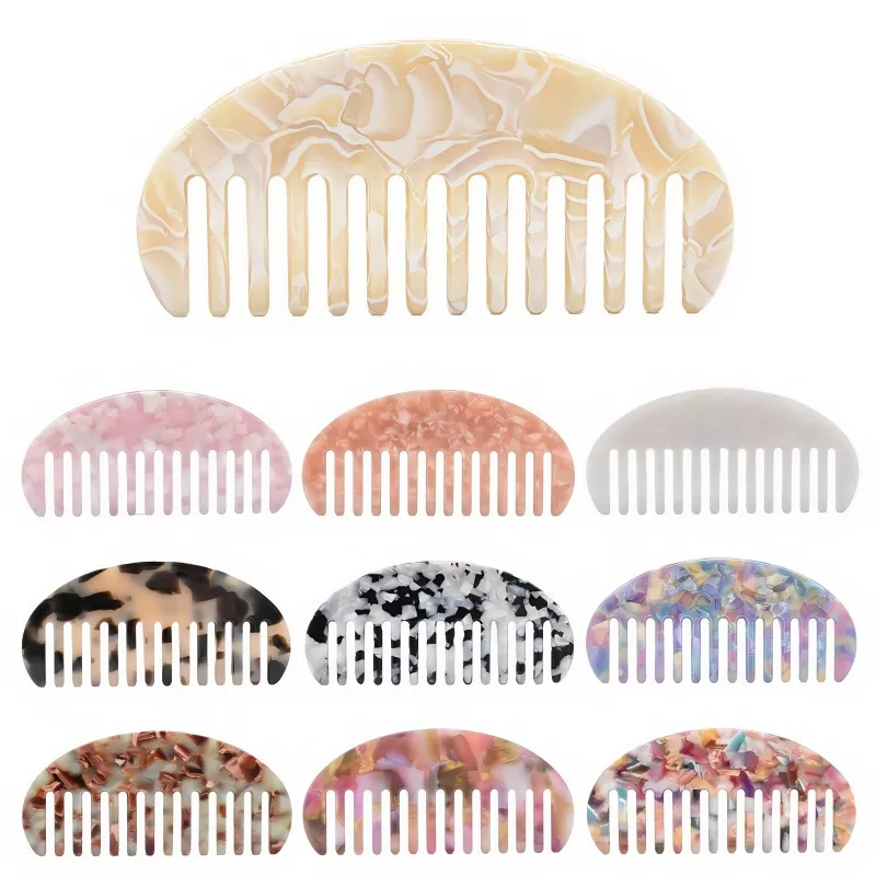 Acetic Acid Semicircle Hair Comb Acetic Acid Plate Marble Pattern Anti-static  Comb Portable Fashion Hairdressing display picture 1