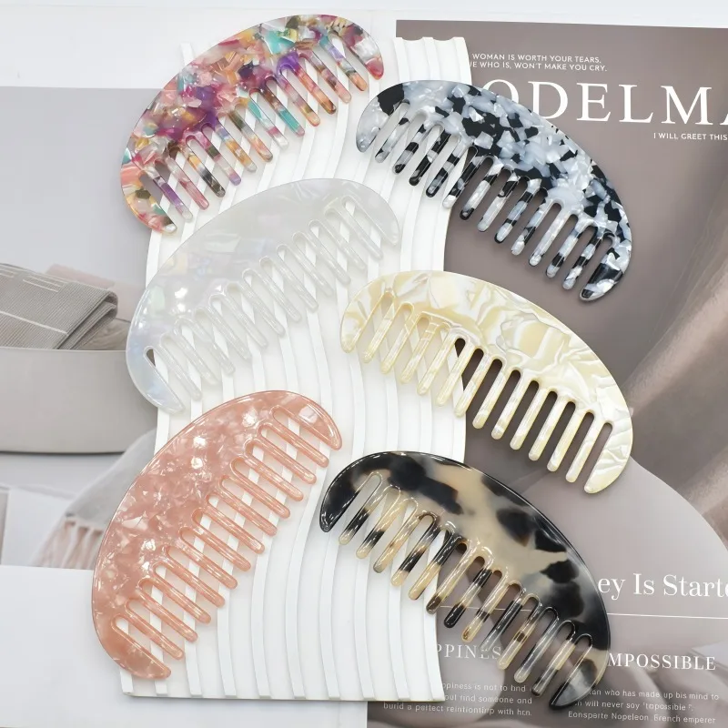Acetic Acid Semicircle Hair Comb Acetic Acid Plate Marble Pattern Anti-static  Comb Portable Fashion Hairdressing display picture 2