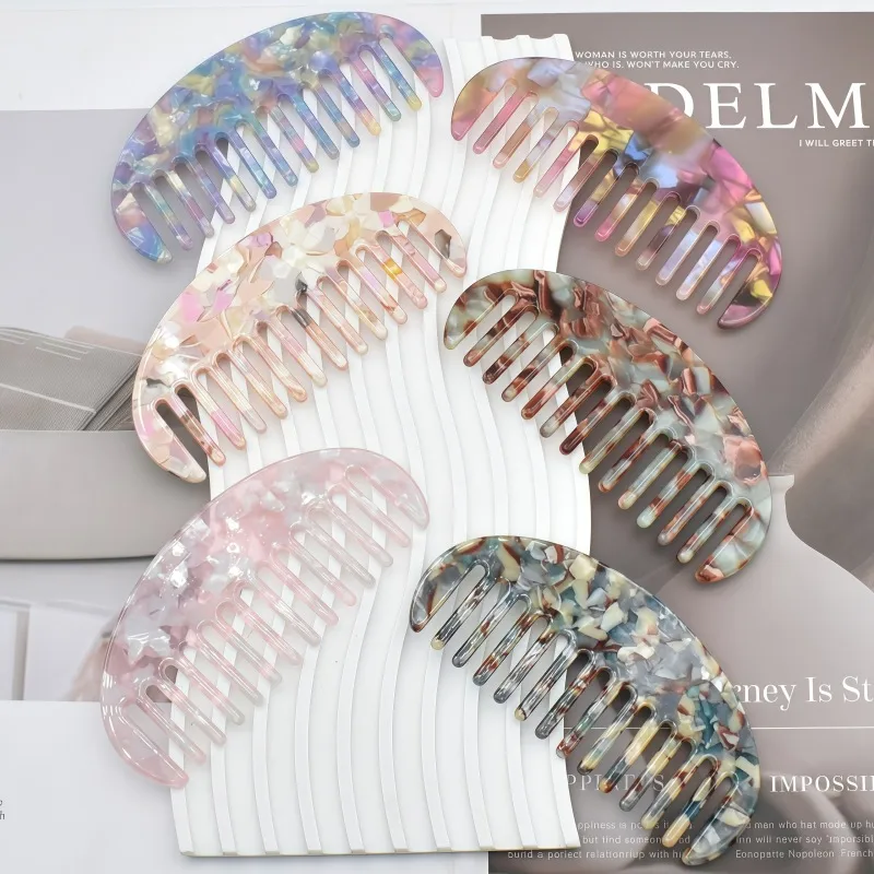 Acetic Acid Semicircle Hair Comb Acetic Acid Plate Marble Pattern Anti-static  Comb Portable Fashion Hairdressing display picture 3