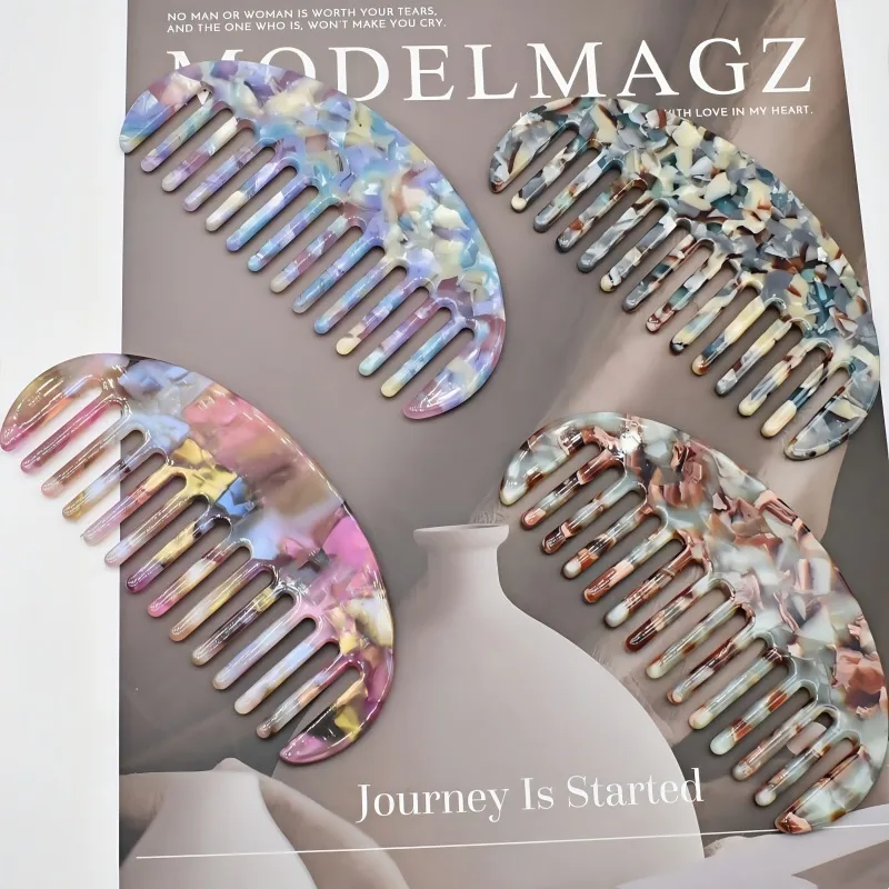 Acetic Acid Semicircle Hair Comb Acetic Acid Plate Marble Pattern Anti-static  Comb Portable Fashion Hairdressing display picture 4