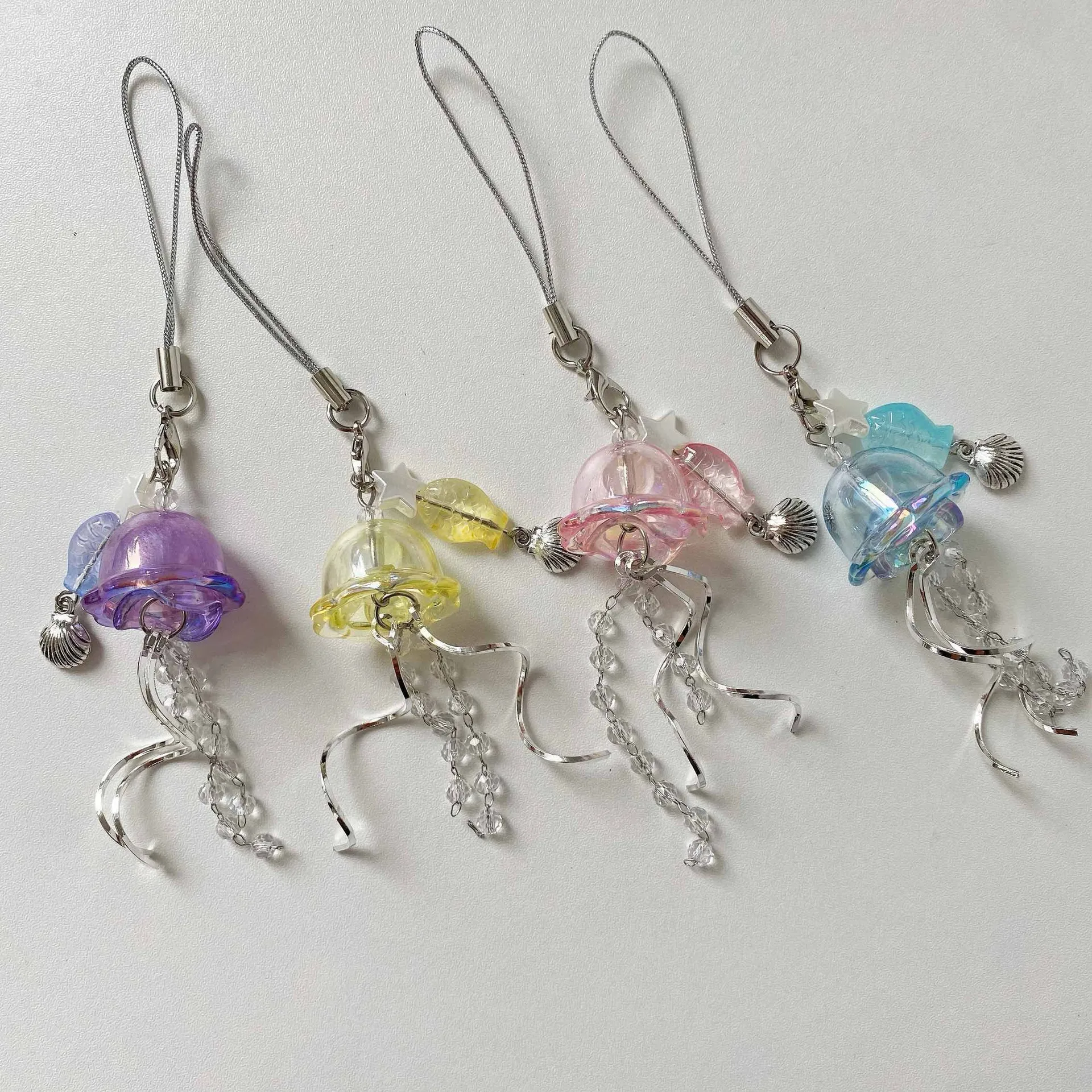 Original Dream Jellyfish Mobile Phone Chain Crystal Clear Marine Life Keychain Curve Metal Pendant Ins display picture 6
