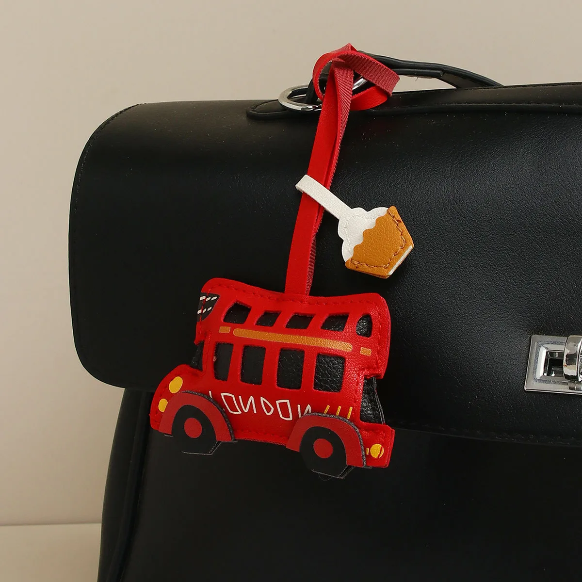London Bus Car Leather Bag Pendant Key Chain Accessories Handmade Coffee Cup Simple Bag Pendant display picture 1