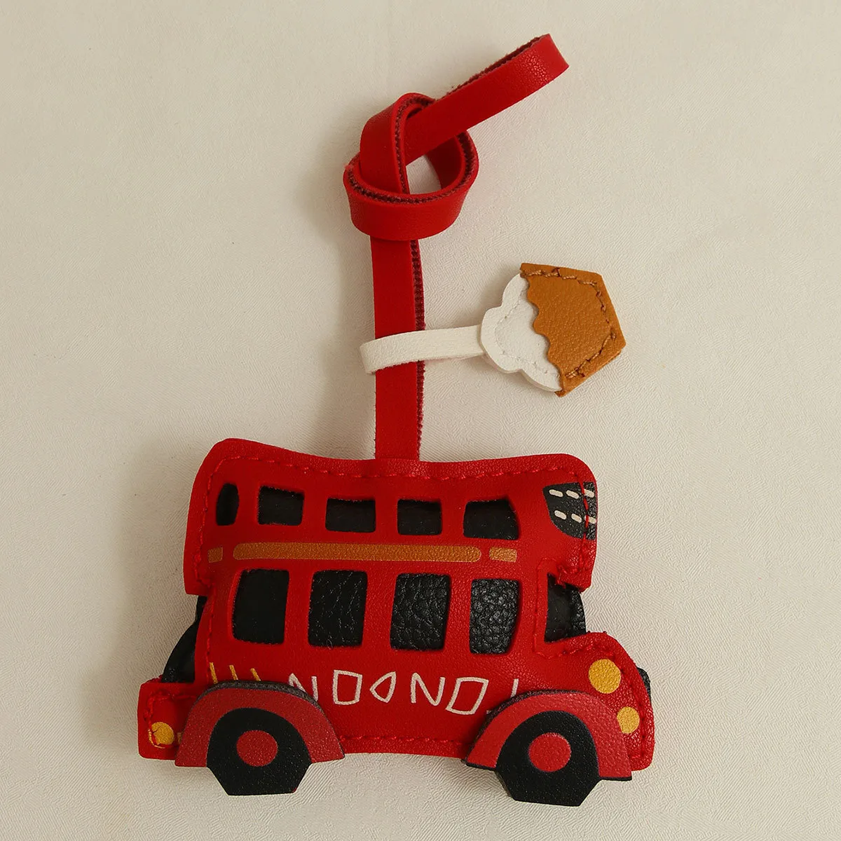London Bus Car Leather Bag Pendant Key Chain Accessories Handmade Coffee Cup Simple Bag Pendant display picture 2