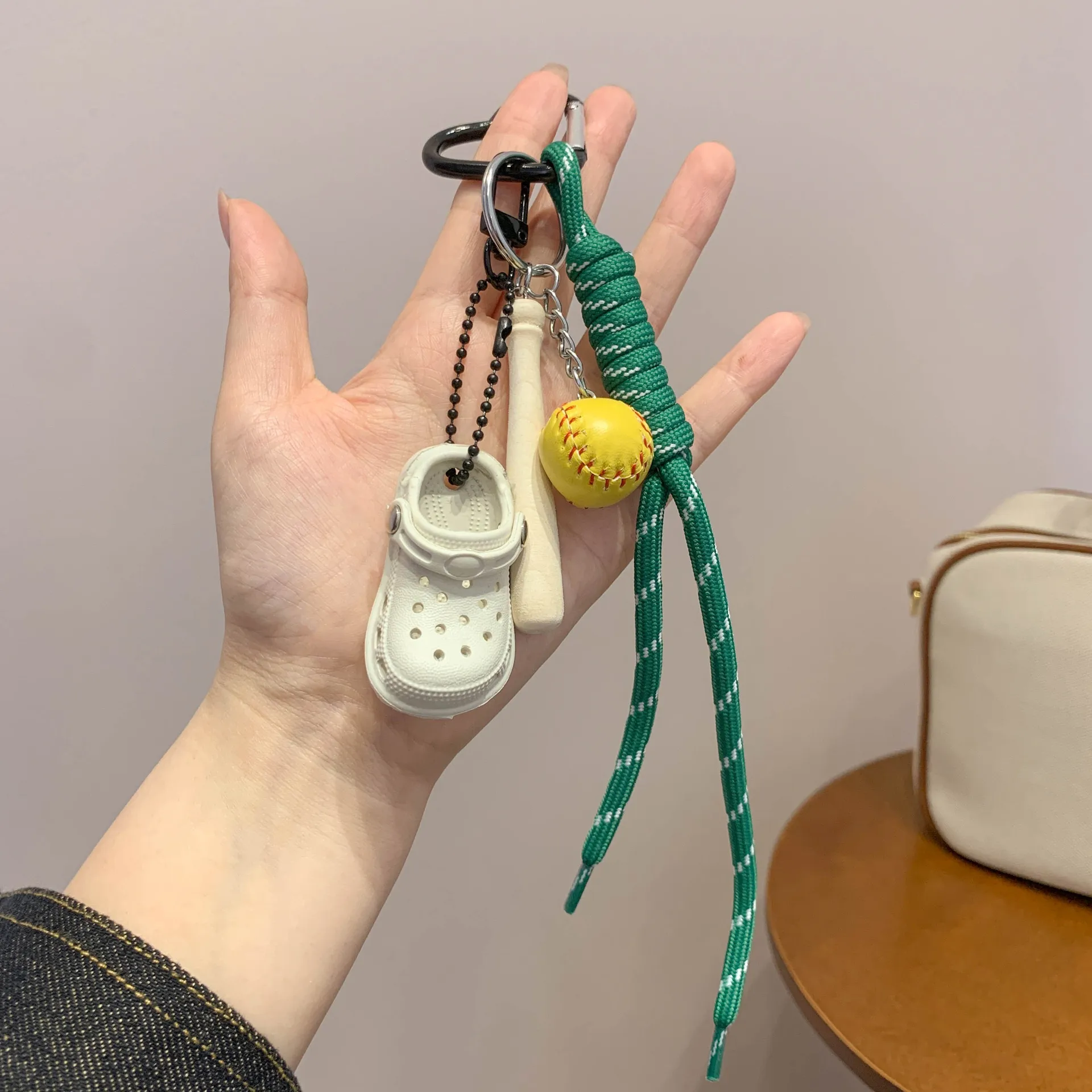 Mobile Phone Lanyard Dopamine Baseball Keychain Anti-loss Wristband Rope Water Cup Bag Woven Short Lanyard display picture 4
