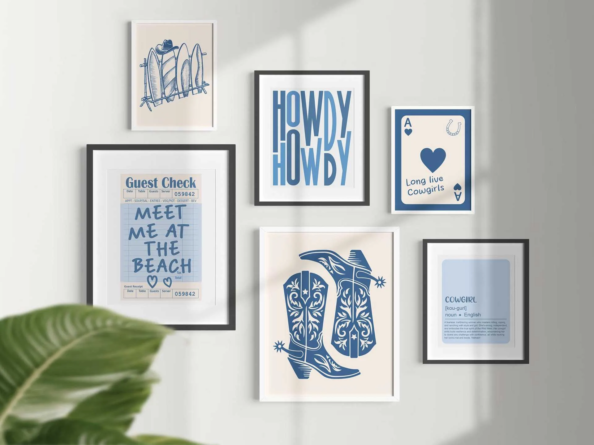 Blue Illustration Style Denim Girl Surfing Vacation Living Room Bedroom Canvas Decorative Painting Hanging Painting Frameless Poster display picture 2