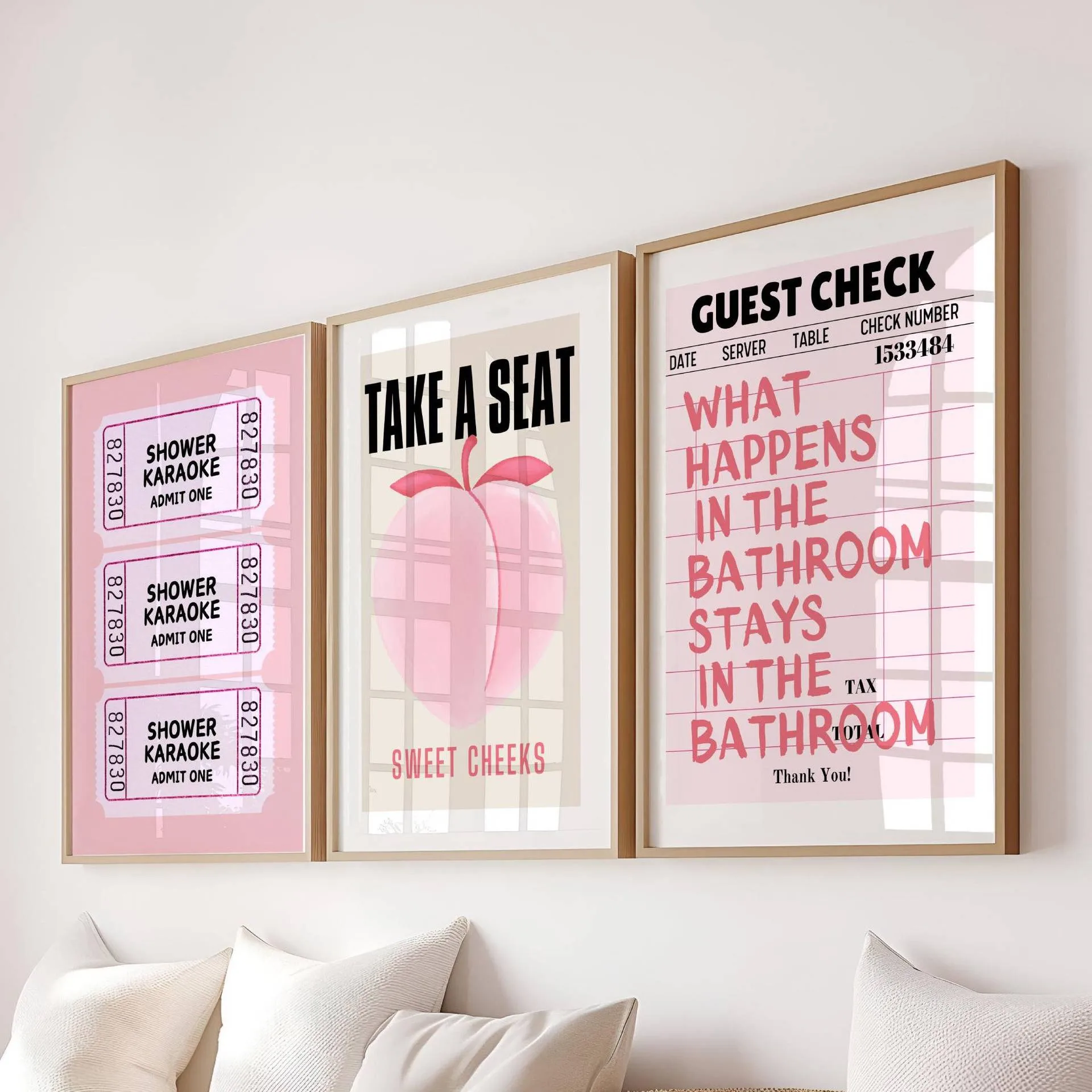 Toilet Bathroom Bathroom Pink Illustration Style Y2K Peach Lottery Ticket Canvas Decorative Painting Core Hanging Painting Frameless Poster display picture 1