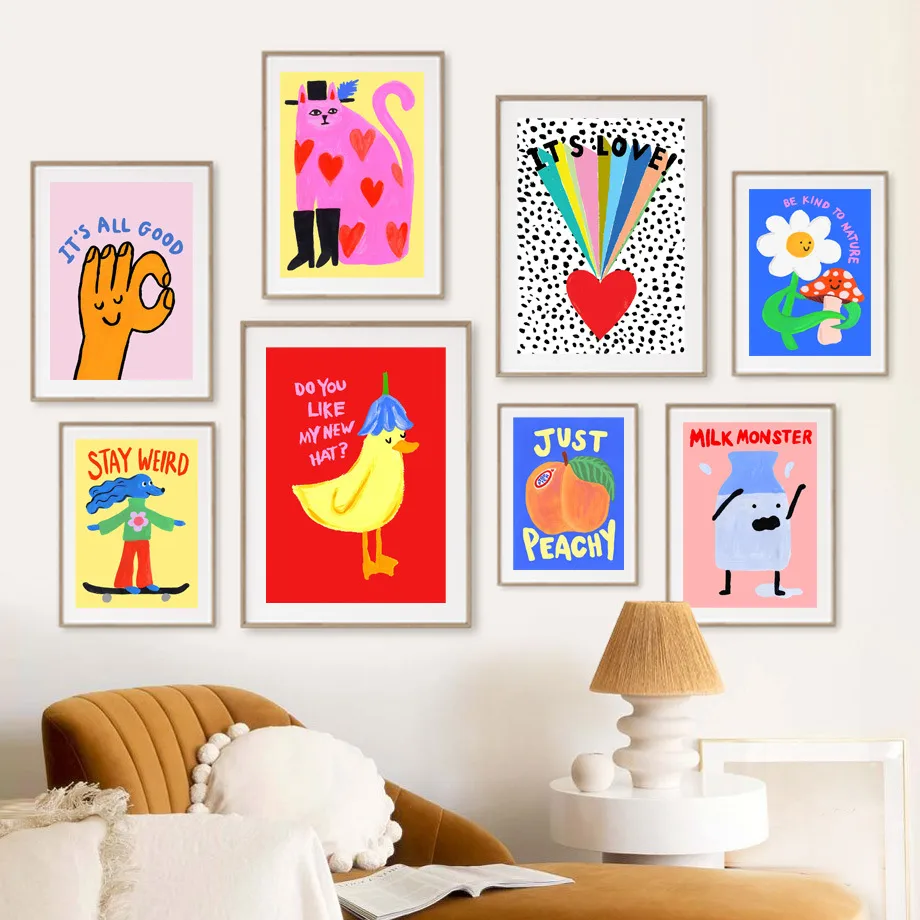 Strange Fun Positive Energy Simple Abstract Canvas Painting Nordic Living Room Home Decoration Painting Core Hanging Painting display picture 2