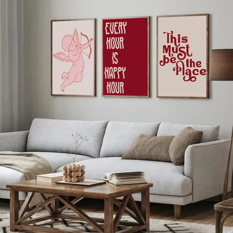 Vintage Fashion Red Bow Poker Love Cherry Living Room Bedroom Decoration Frameless Hanging Painting Poster display picture 4