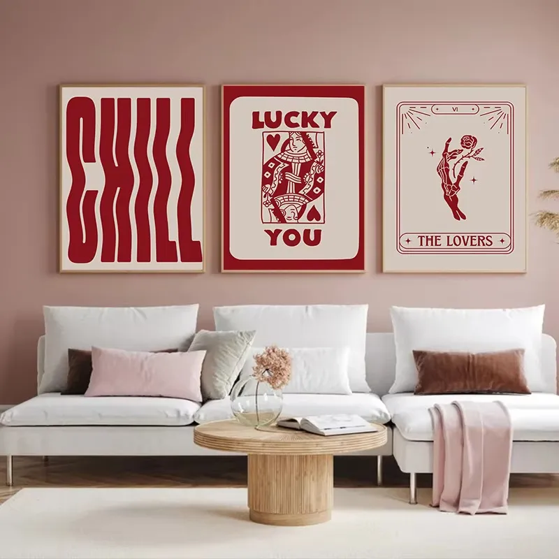 Vintage Fashion Red Bow Poker Love Cherry Living Room Bedroom Decoration Frameless Hanging Painting Poster display picture 5