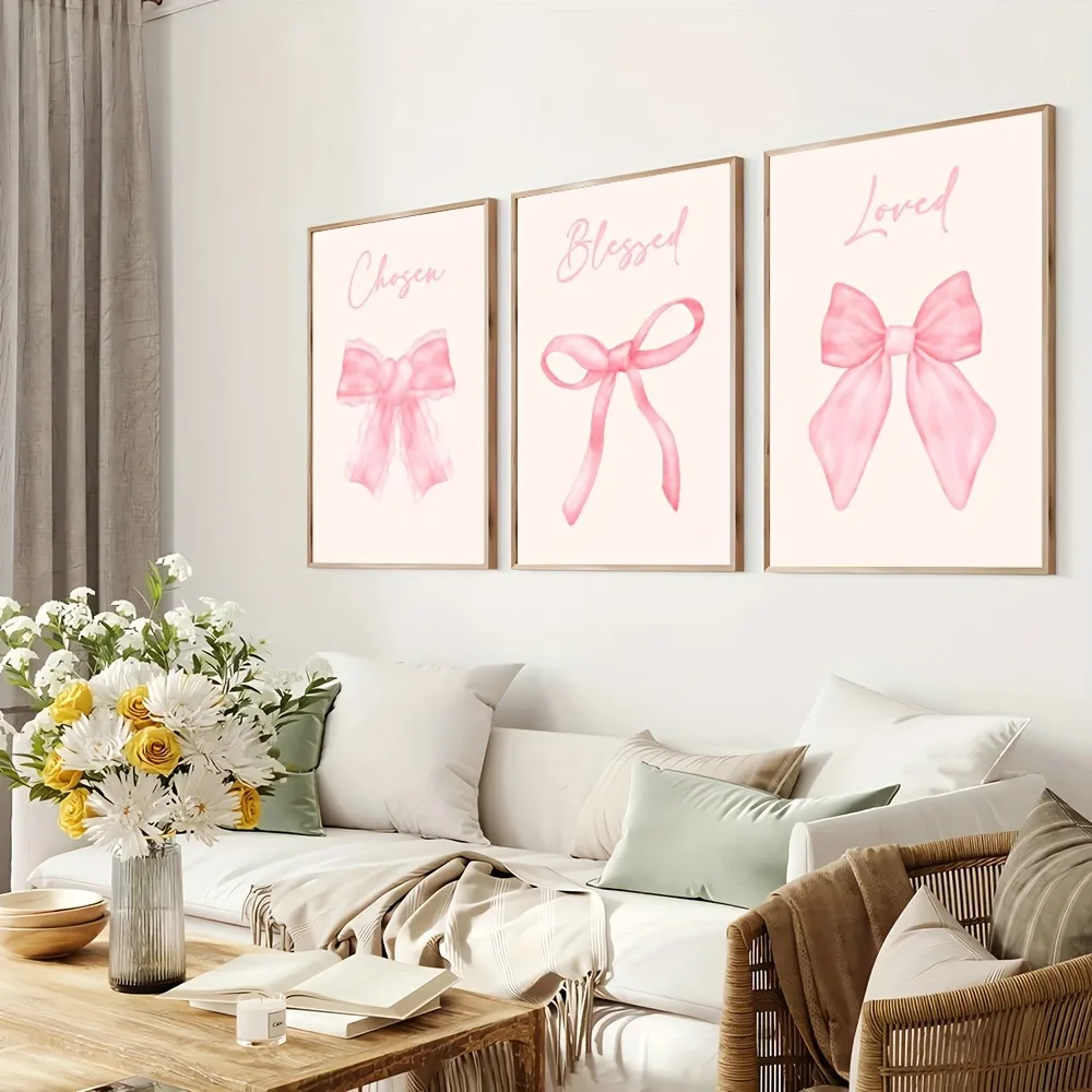 Scandinavian Export Hot-Selling Cute Pink Bow Girls Kidsren's Room Bedroom Decoration Frameless Hanging Painting Core Poster display picture 1