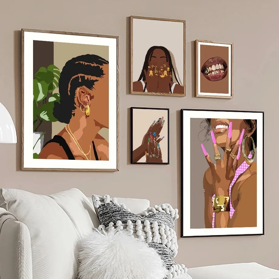 Black Fashion Girl Hairdressing Manicure Jewelry Decorative Painting Living Room Bedroom Sofa Background Wall Frameless Painting Core display picture 2