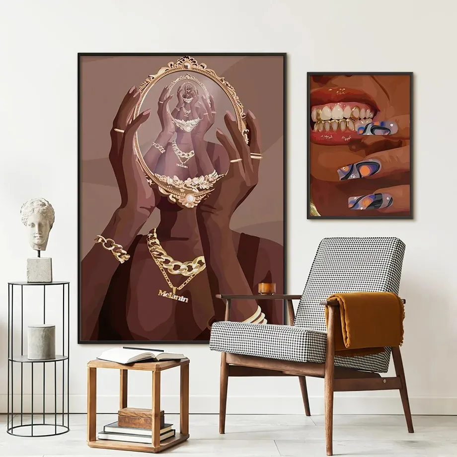 Black Fashion Girl Hairdressing Manicure Jewelry Decorative Painting Living Room Bedroom Sofa Background Wall Frameless Painting Core display picture 4