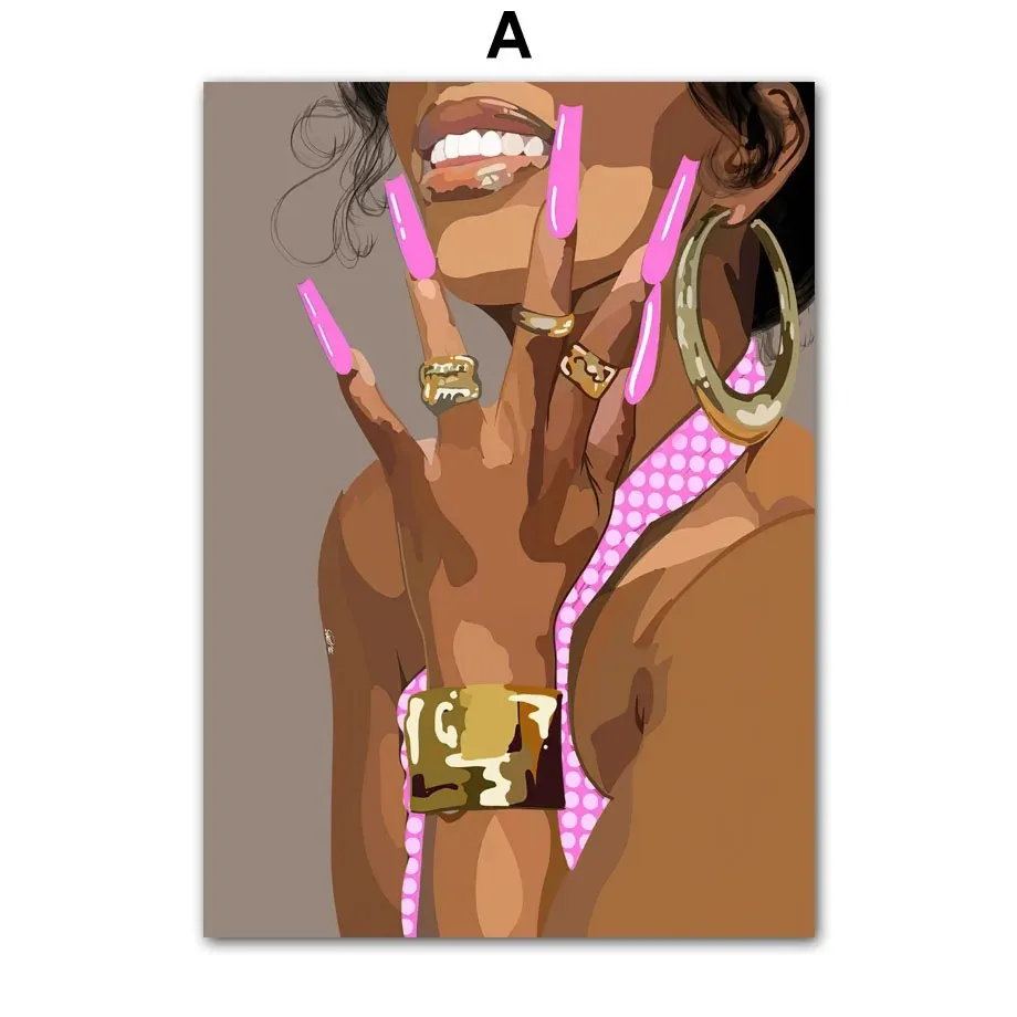 Black Fashion Girl Hairdressing Manicure Jewelry Decorative Painting Living Room Bedroom Sofa Background Wall Frameless Painting Core display picture 5