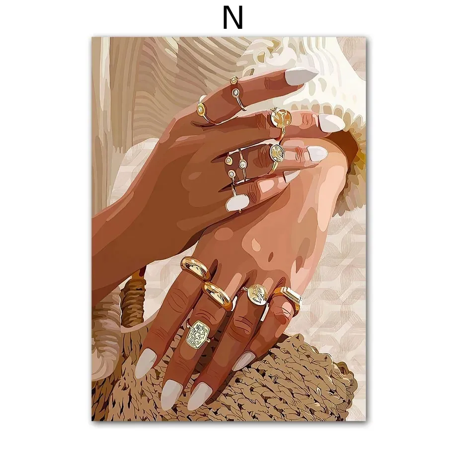 Black Fashion Girl Hairdressing Manicure Jewelry Decorative Painting Living Room Bedroom Sofa Background Wall Frameless Painting Core display picture 10