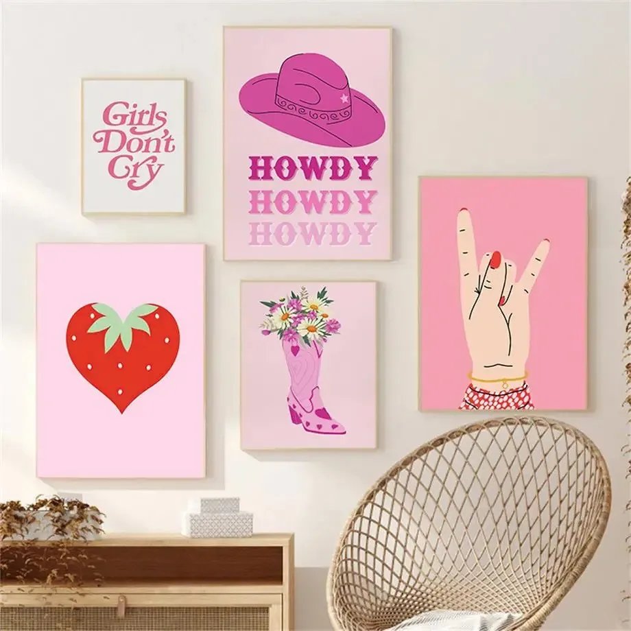 New Strawberry Denim Disco Pink Wall Decorative Painting Living Room Sofa Background Wall Frameless Painting Core display picture 2