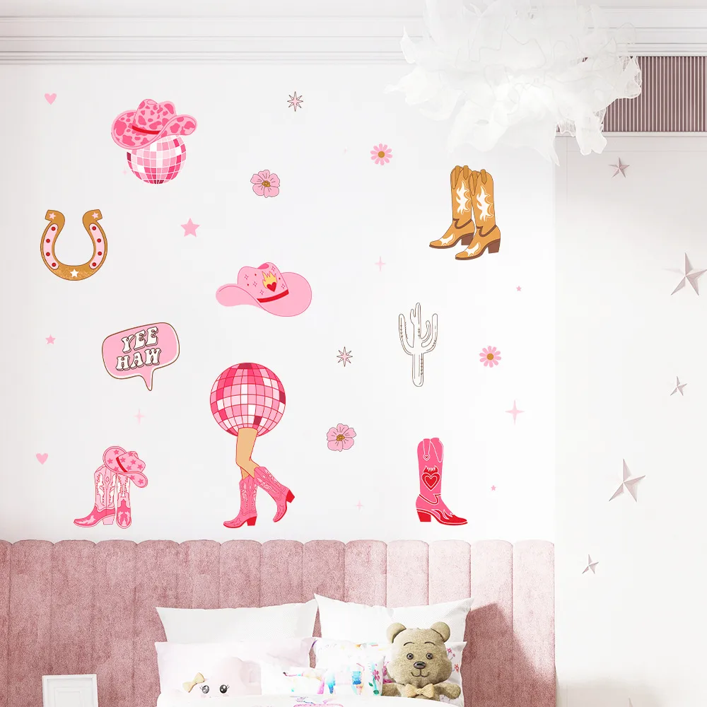 New Pink Western Denim Series Children's Room College Style Wall Home Decoration Wall Stickers Self-adhesive Waterproof Stickers display picture 5
