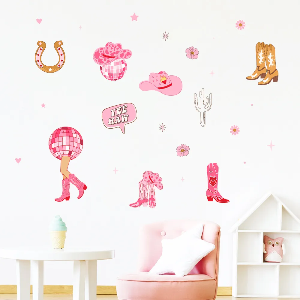 New Pink Western Denim Series Children's Room College Style Wall Home Decoration Wall Stickers Self-adhesive Waterproof Stickers display picture 3