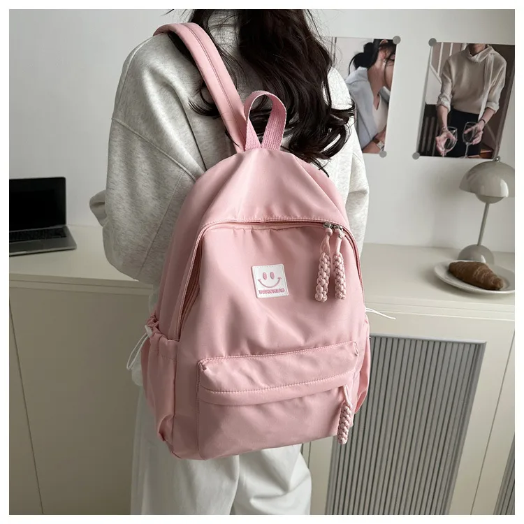 Solid Color Simple College Student Casual Backpack Good-looking Schoolbag Large Capacity Ins Preppy Style Junior High School Backpack display picture 6
