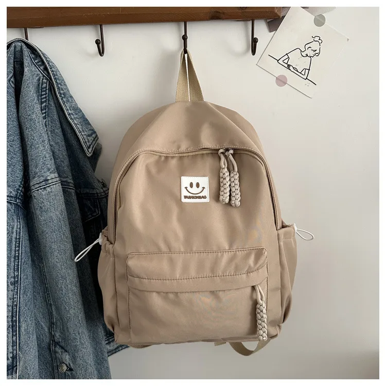 Solid Color Simple College Student Casual Backpack Good-looking Schoolbag Large Capacity Ins Preppy Style Junior High School Backpack display picture 8