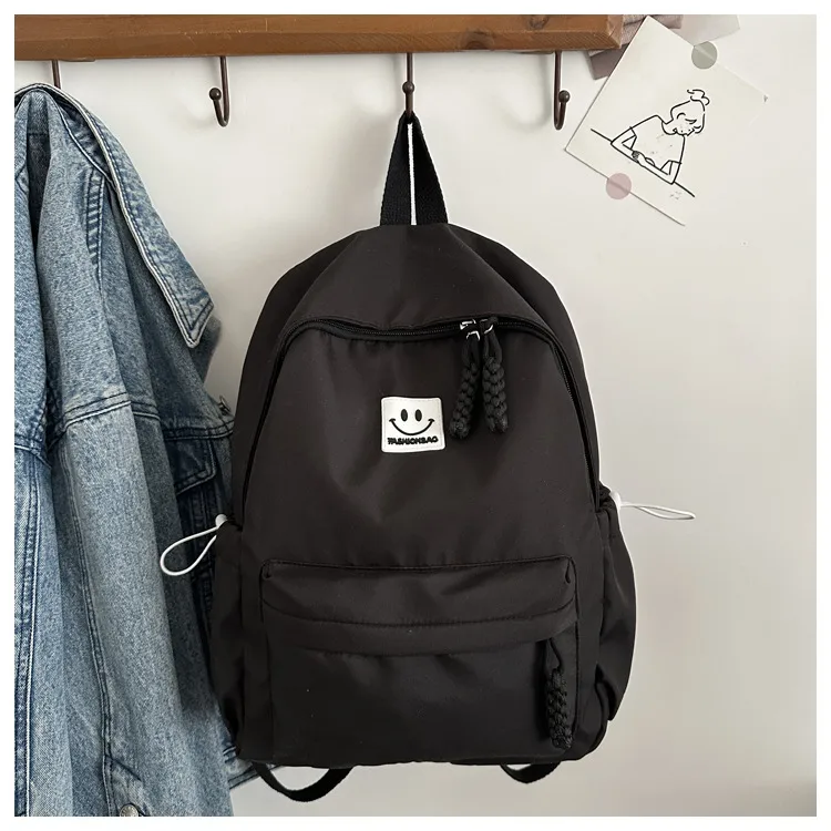 Solid Color Simple College Student Casual Backpack Good-looking Schoolbag Large Capacity Ins Preppy Style Junior High School Backpack display picture 9