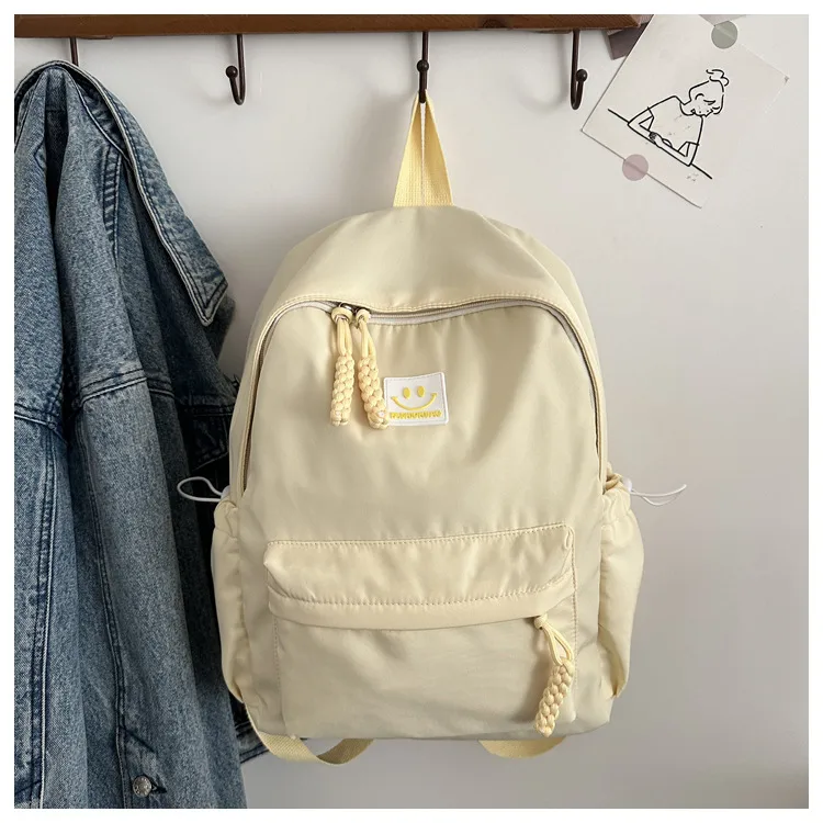 Solid Color Simple College Student Casual Backpack Good-looking Schoolbag Large Capacity Ins Preppy Style Junior High School Backpack display picture 10
