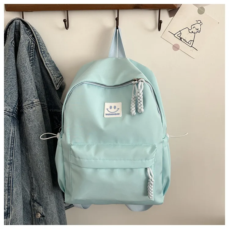 Solid Color Simple College Student Casual Backpack Good-looking Schoolbag Large Capacity Ins Preppy Style Junior High School Backpack display picture 11