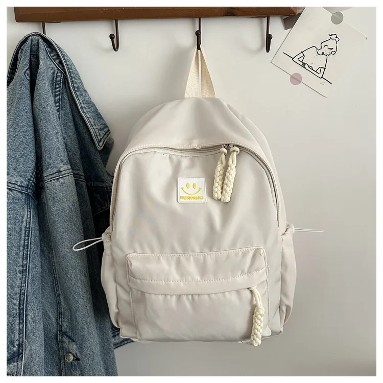 Solid Color Simple College Student Casual Backpack Good-looking Schoolbag Large Capacity Ins Preppy Style Junior High School Backpack display picture 12