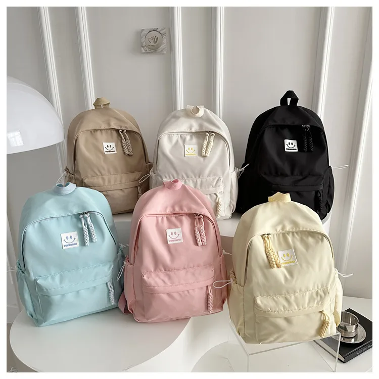 Solid Color Simple College Student Casual Backpack Good-looking Schoolbag Large Capacity Ins Preppy Style Junior High School Backpack display picture 13