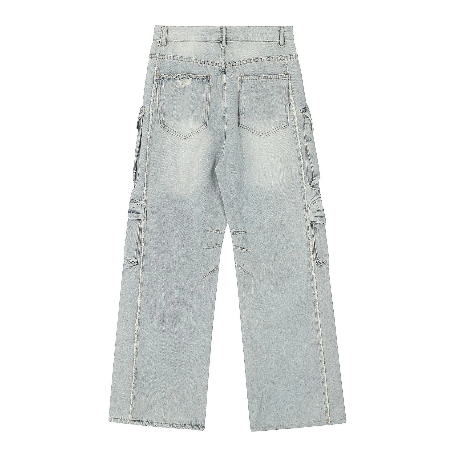 Jiayi Library Men's  Spring New American High Street RO Style Heavy Washed Multi-Pocket Jeans Wide Leg Pants display picture 4