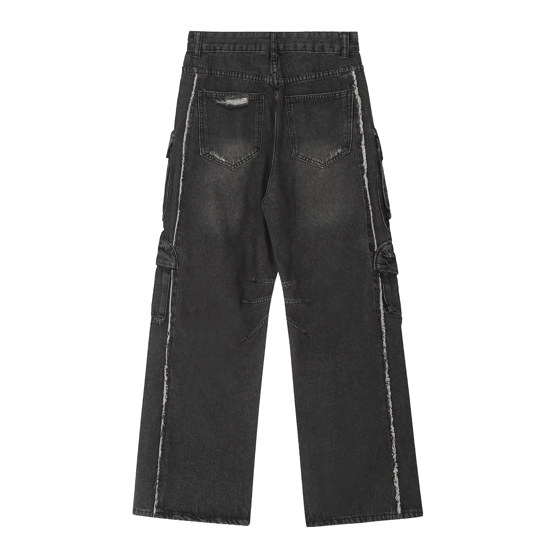 Jiayi Library Men's  Spring New American High Street RO Style Heavy Washed Multi-Pocket Jeans Wide Leg Pants display picture 6