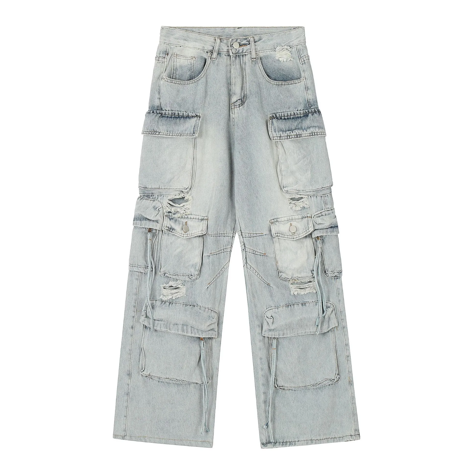 Jiayi Library Men's  Spring New American High Street RO Style Heavy Washed Multi-Pocket Jeans Wide Leg Pants display picture 3