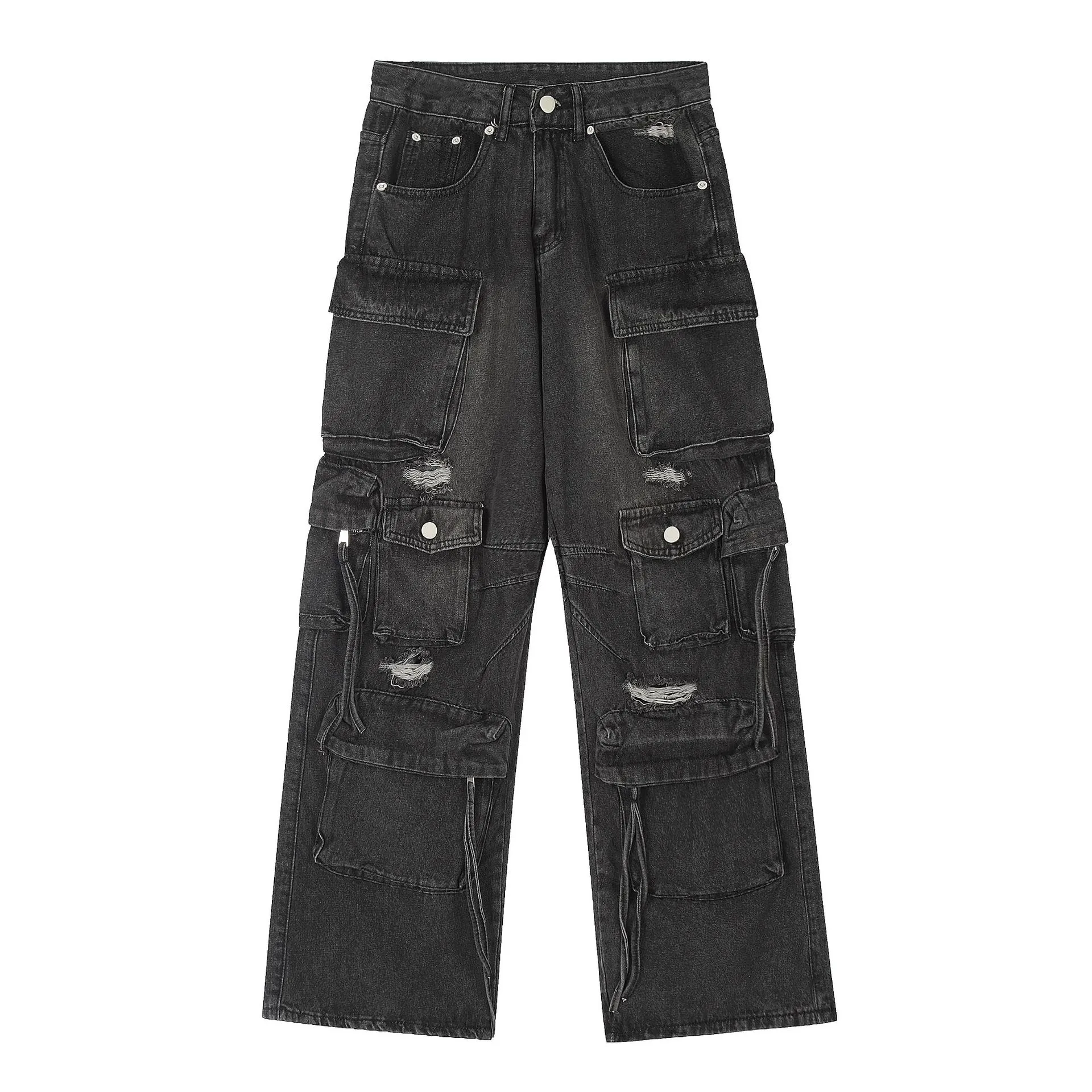 Jiayi Library Men's  Spring New American High Street RO Style Heavy Washed Multi-Pocket Jeans Wide Leg Pants display picture 5