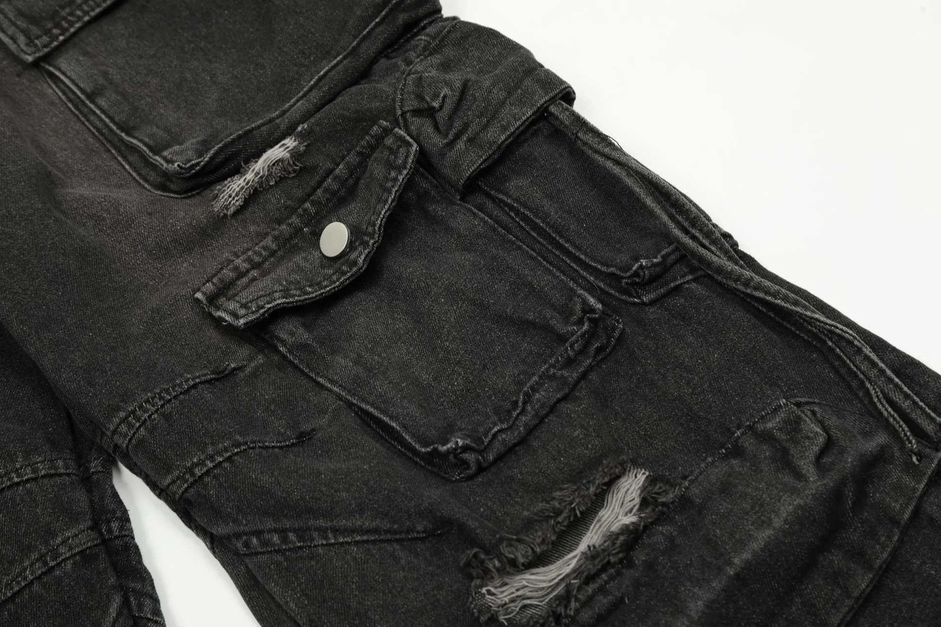 Jiayi Library Men's  Spring New American High Street RO Style Heavy Washed Multi-Pocket Jeans Wide Leg Pants display picture 10