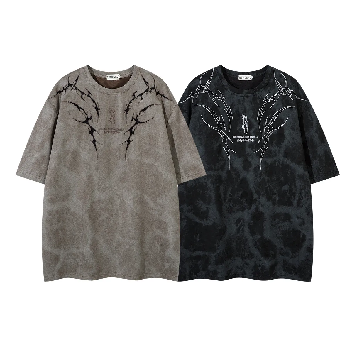 Jiayiku Men's  Summer Functional Style American Retro High Street Trendy Brand Tee Thorns Embroidered Short-sleeved T-shirt For Men display picture 2
