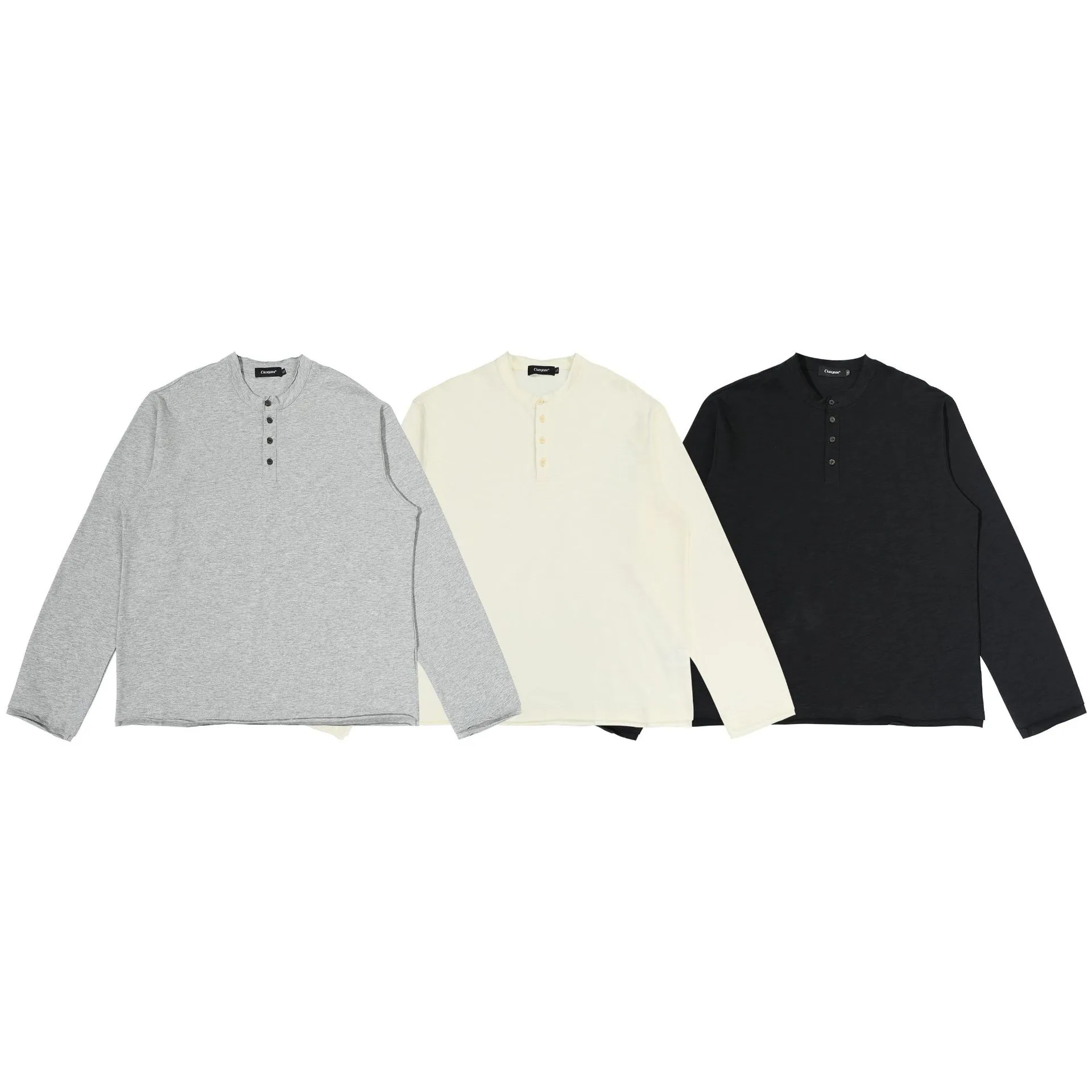 Jiayi Library Men's  Spring New American Retro Henry Collar Men's Base Shirt Simple T-shirt Long Sleeve Men display picture 6