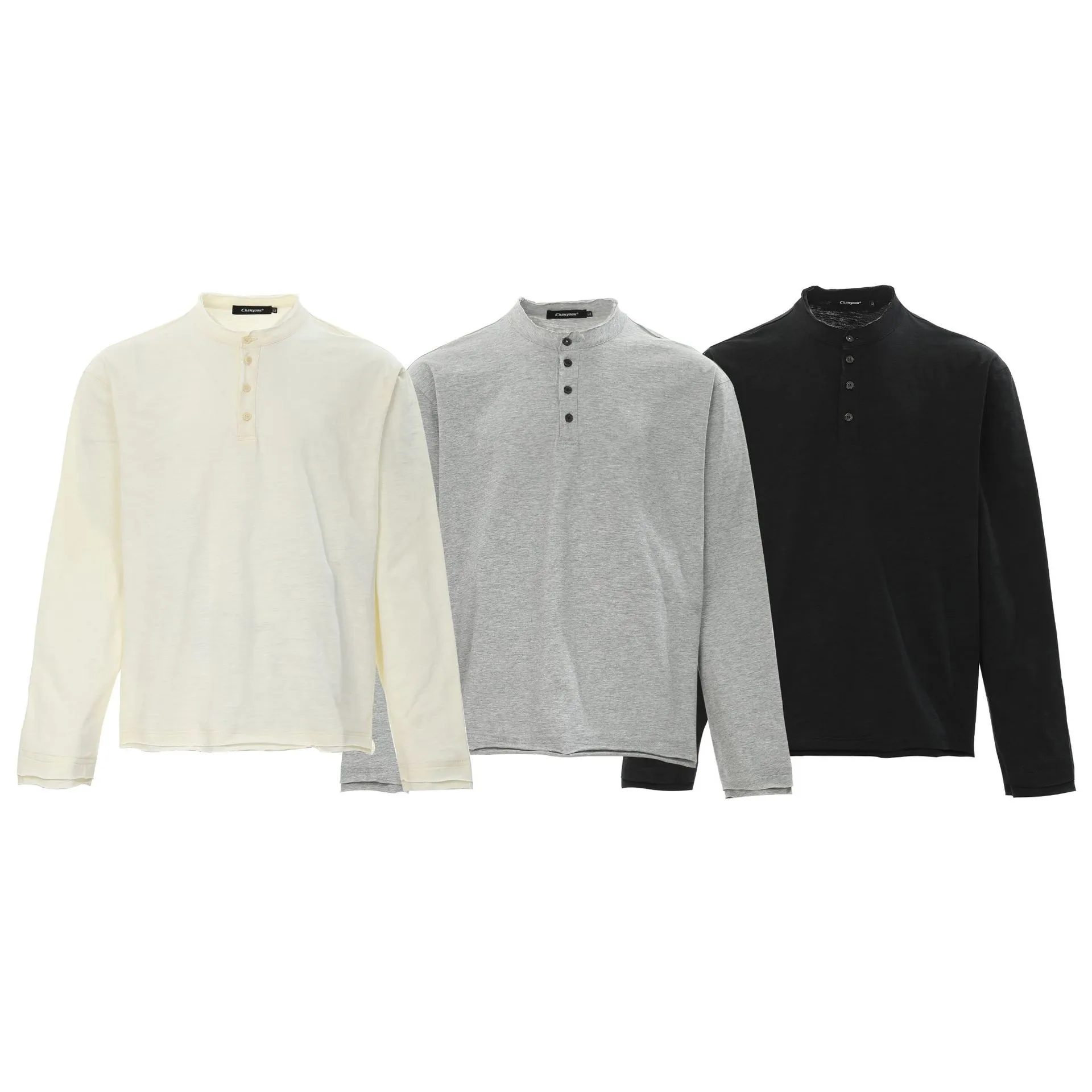 Jiayi Library Men's  Spring New American Retro Henry Collar Men's Base Shirt Simple T-shirt Long Sleeve Men display picture 2