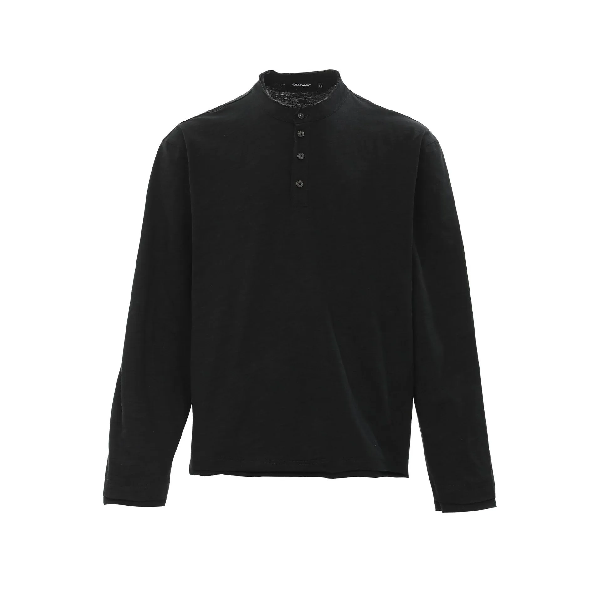 Jiayi Library Men's  Spring New American Retro Henry Collar Men's Base Shirt Simple T-shirt Long Sleeve Men display picture 5