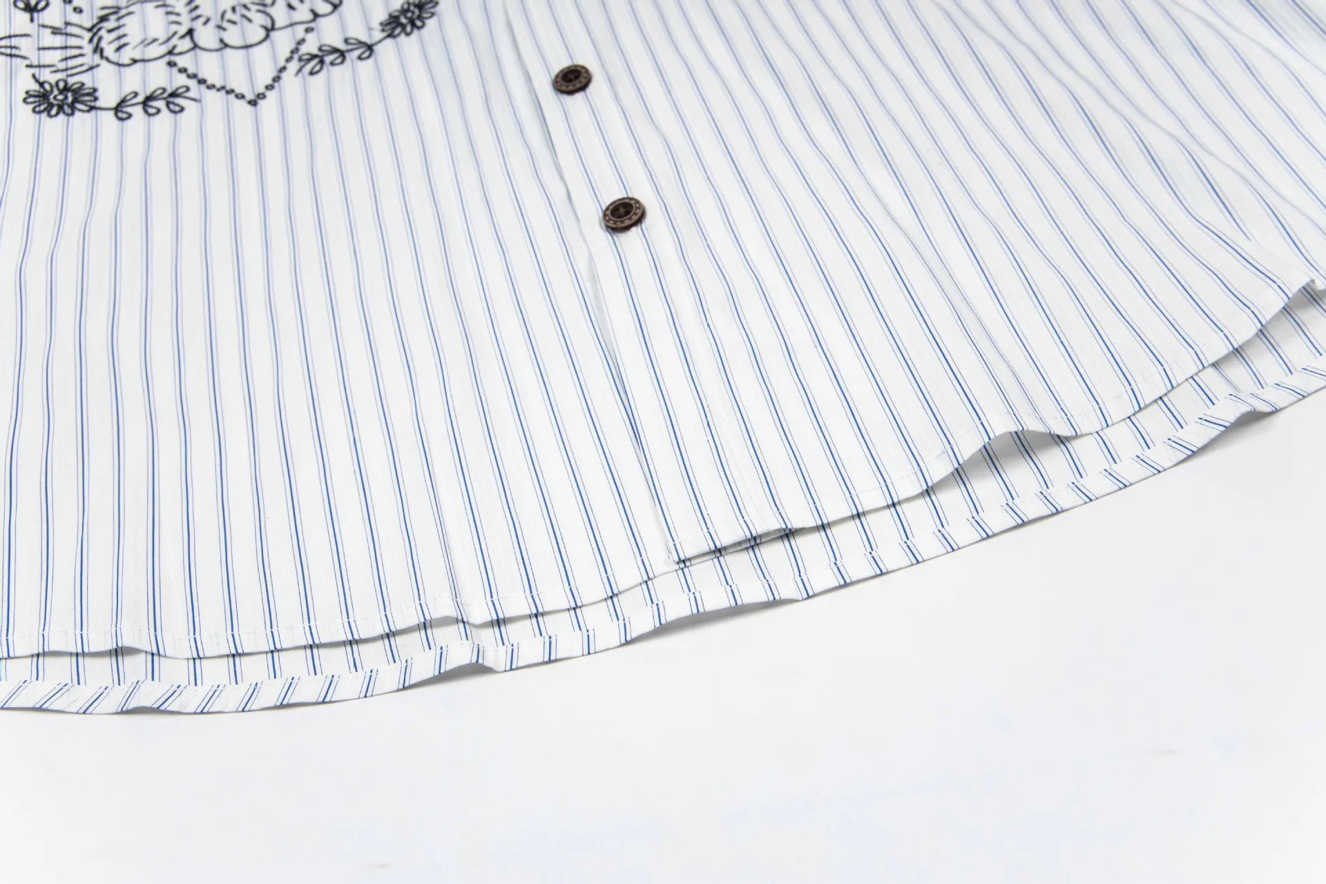 Jiayiku Men's  New American Style Antique Fashion Brand Cat Embroidered Striped Antique Shirt Short Sleeve Men And Women display picture 10