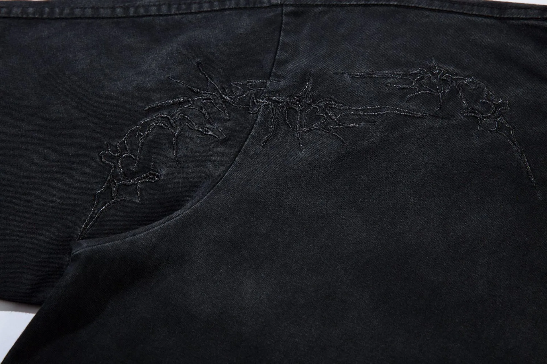Jiayiku Men's  Summer New American Retro Trendy Brand Thorns Embroidered Tee Gradient Washed Short-sleeved T-shirt display picture 20