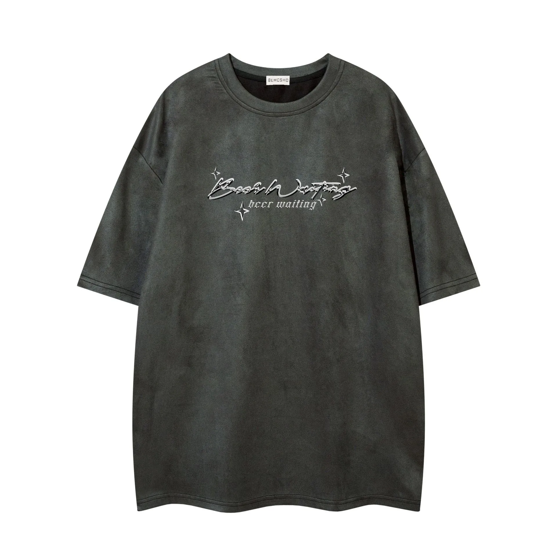 Jiayiku Men's Wear ∠  Summer American Retro Trendy Brand Embroidered Suede T-Shirt Men's Simple All-match Short-sleeved T display picture 6