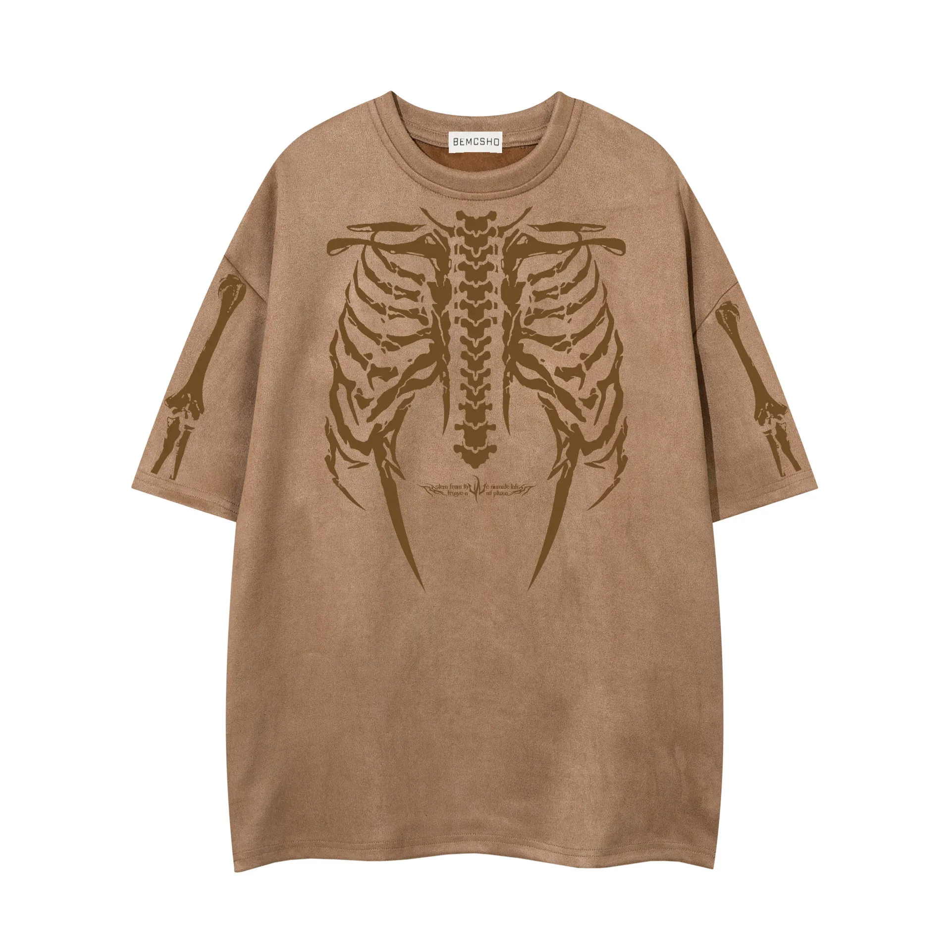 Jiayiku Men's  American Street Dark Tide Brand Tee Skull Skeleton Printed Suede Short-sleeved T-shirt For Men display picture 8