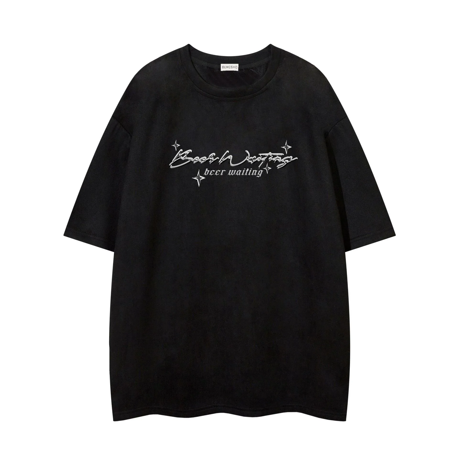 Jiayiku Men's Wear ∠  Summer American Retro Trendy Brand Embroidered Suede T-Shirt Men's Simple All-match Short-sleeved T display picture 5