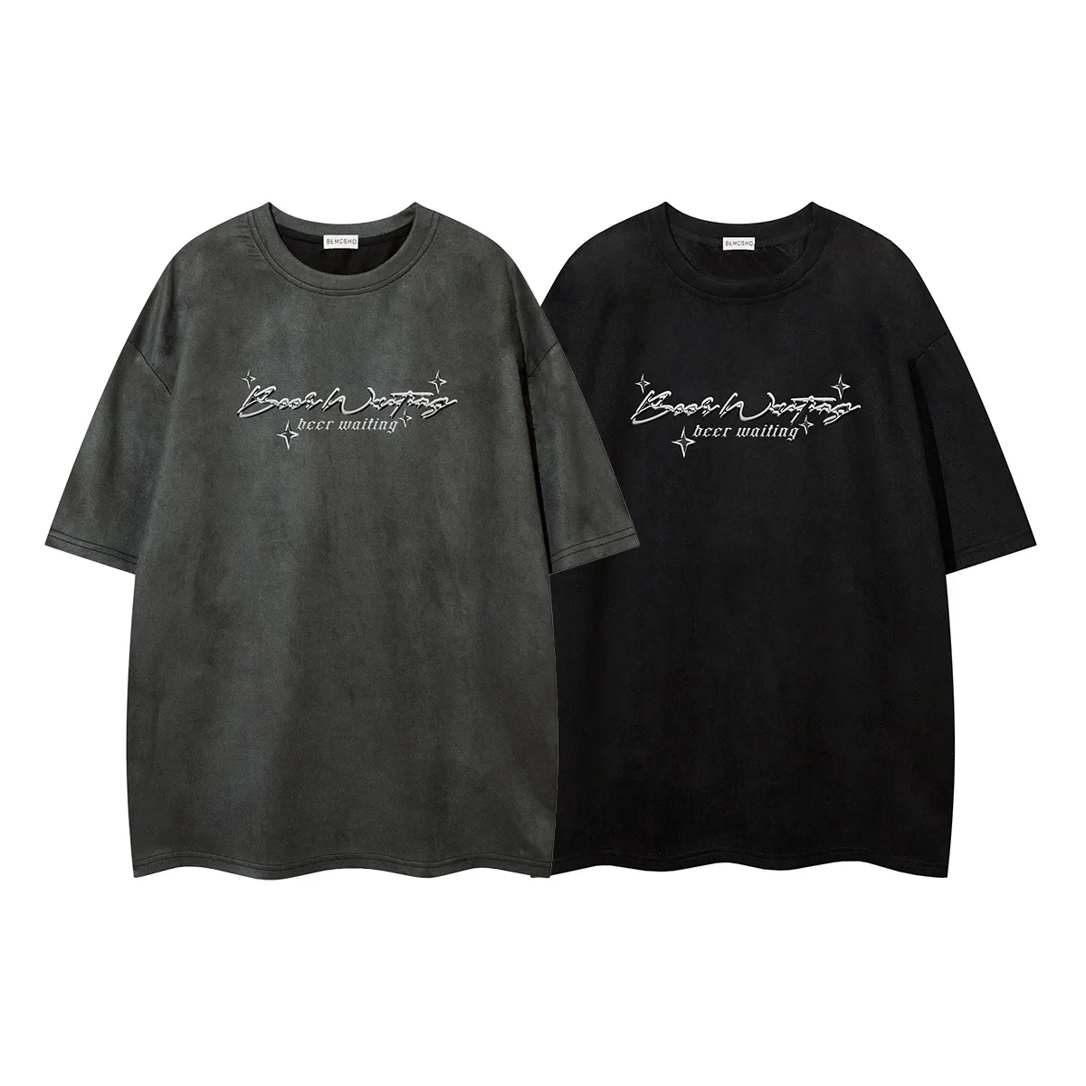 Jiayiku Men's Wear ∠  Summer American Retro Trendy Brand Embroidered Suede T-Shirt Men's Simple All-match Short-sleeved T display picture 2