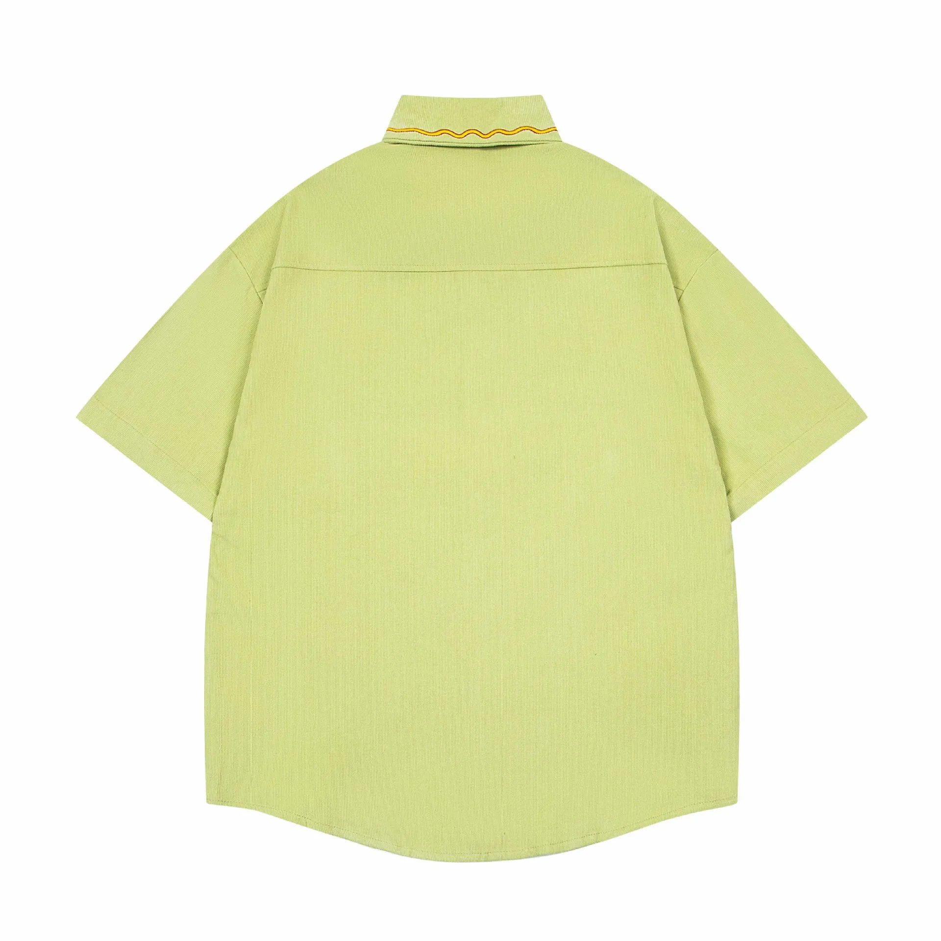 Jiayiku Trendy Brand  New American Style Antique Ins Trendy Fun Flower Embroidered Corduroy Shirt Short Sleeve display picture 8