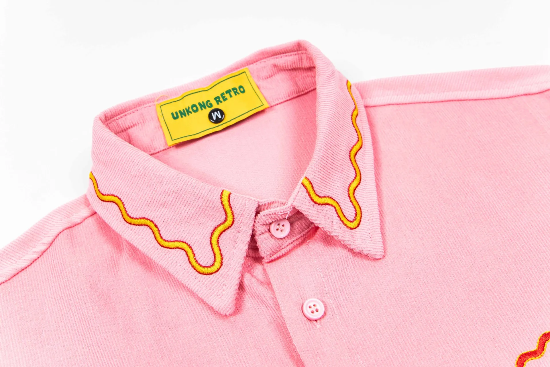 Jiayiku Trendy Brand  New American Style Antique Ins Trendy Fun Flower Embroidered Corduroy Shirt Short Sleeve display picture 9