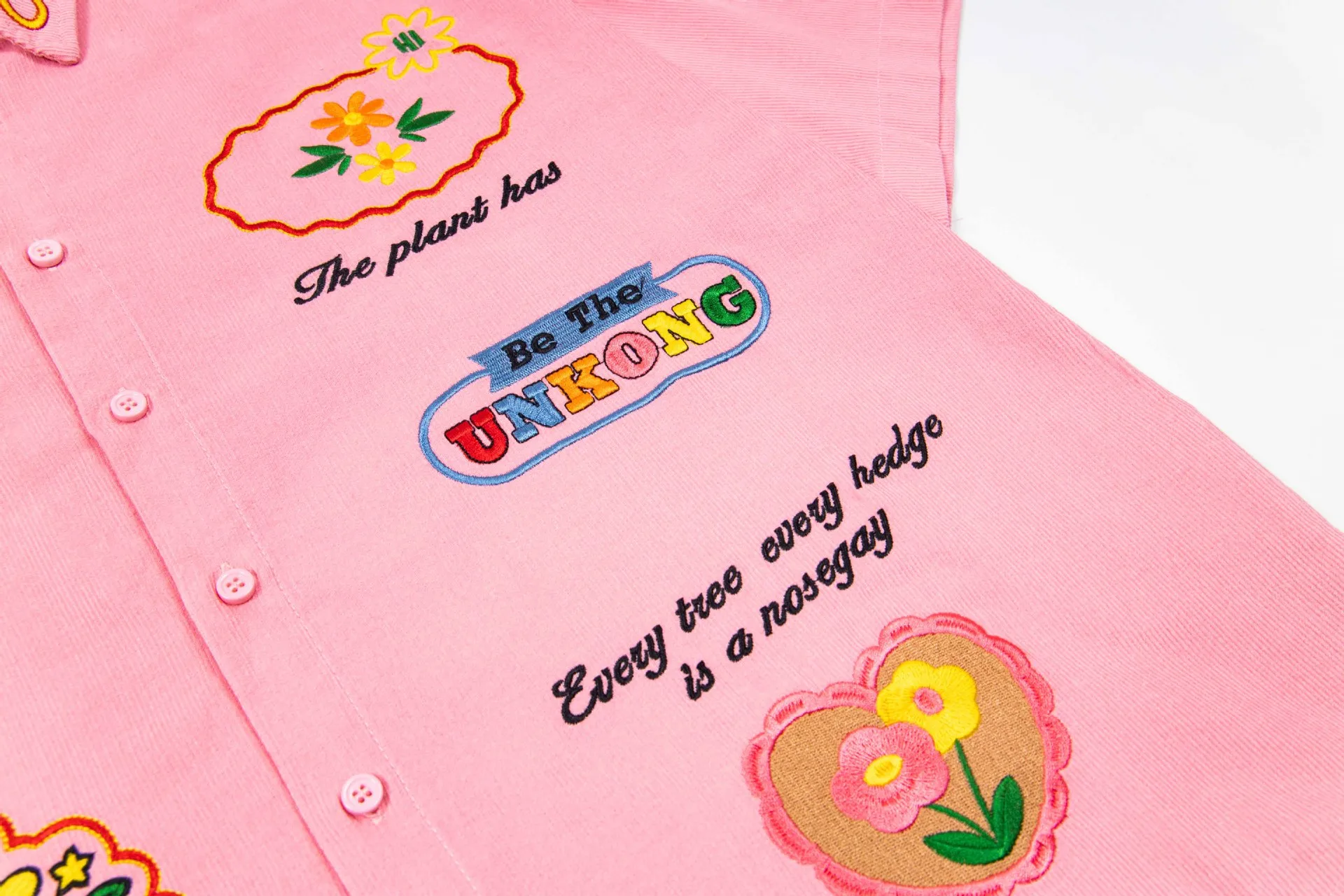 Jiayiku Trendy Brand  New American Style Antique Ins Trendy Fun Flower Embroidered Corduroy Shirt Short Sleeve display picture 12