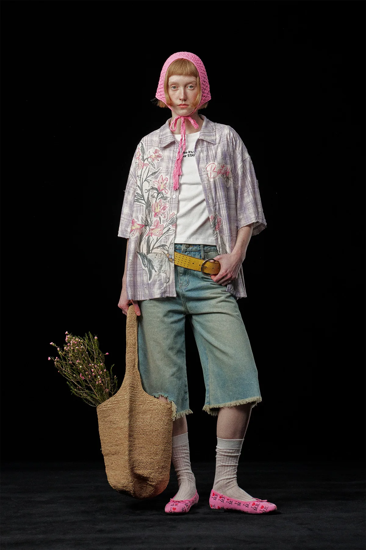 Jiayiku Tide Brand  New American-style Middle Ancient Ins Tide Hot Stamping Flower Old Plaid Shirt Short Sleeve For Men And Women display picture 4