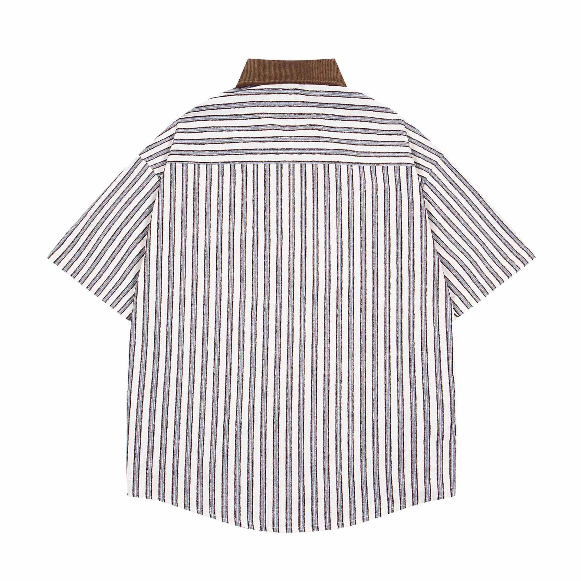 Jiayiku Men's  New American Middle Ages Lazy Fashion Brand Puppy Embroidered Striped Short-sleeved Shirt For Men And Women display picture 3